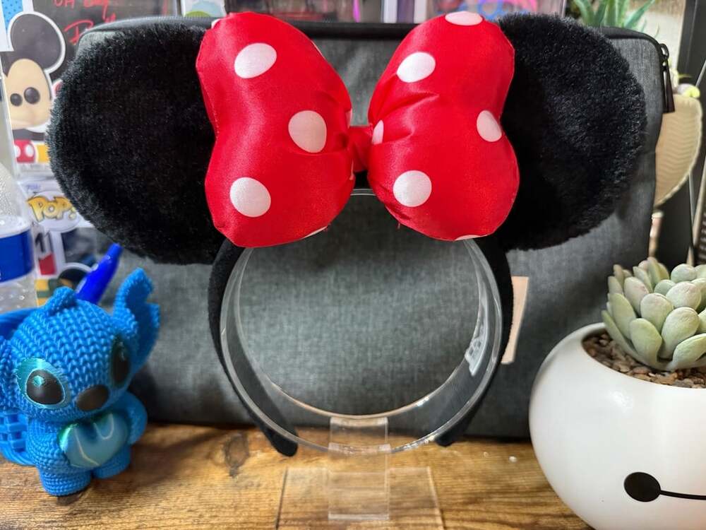 Disney Parks Minnie Mouse Classic Red White Polka Dot Bow Black Ears Headband